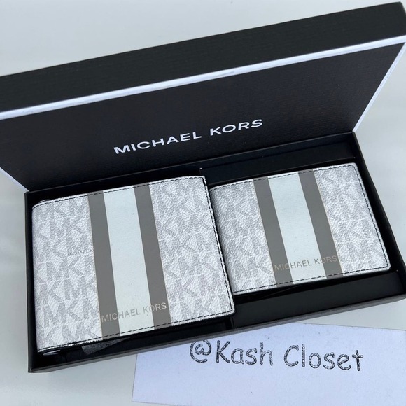 Michael kors Wallet Men Card Case 3 in 1 Gift box set Bright White Grey - Picture 2 of 6